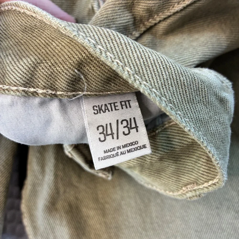 BDG Urban Outfitters Mens Skate Fit Jeans 34x34 Olive Green Distressed Wide Leg